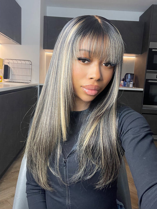 20" HIGHLIGHT LACE FRONTAL WIG BANGS STYLE 5x5