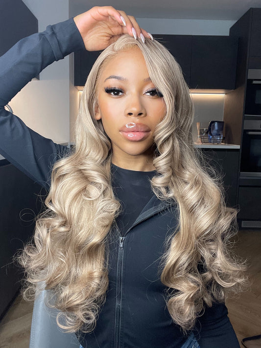 28" MILK TEA COLOR LACE FRONTAL WIG 13x4