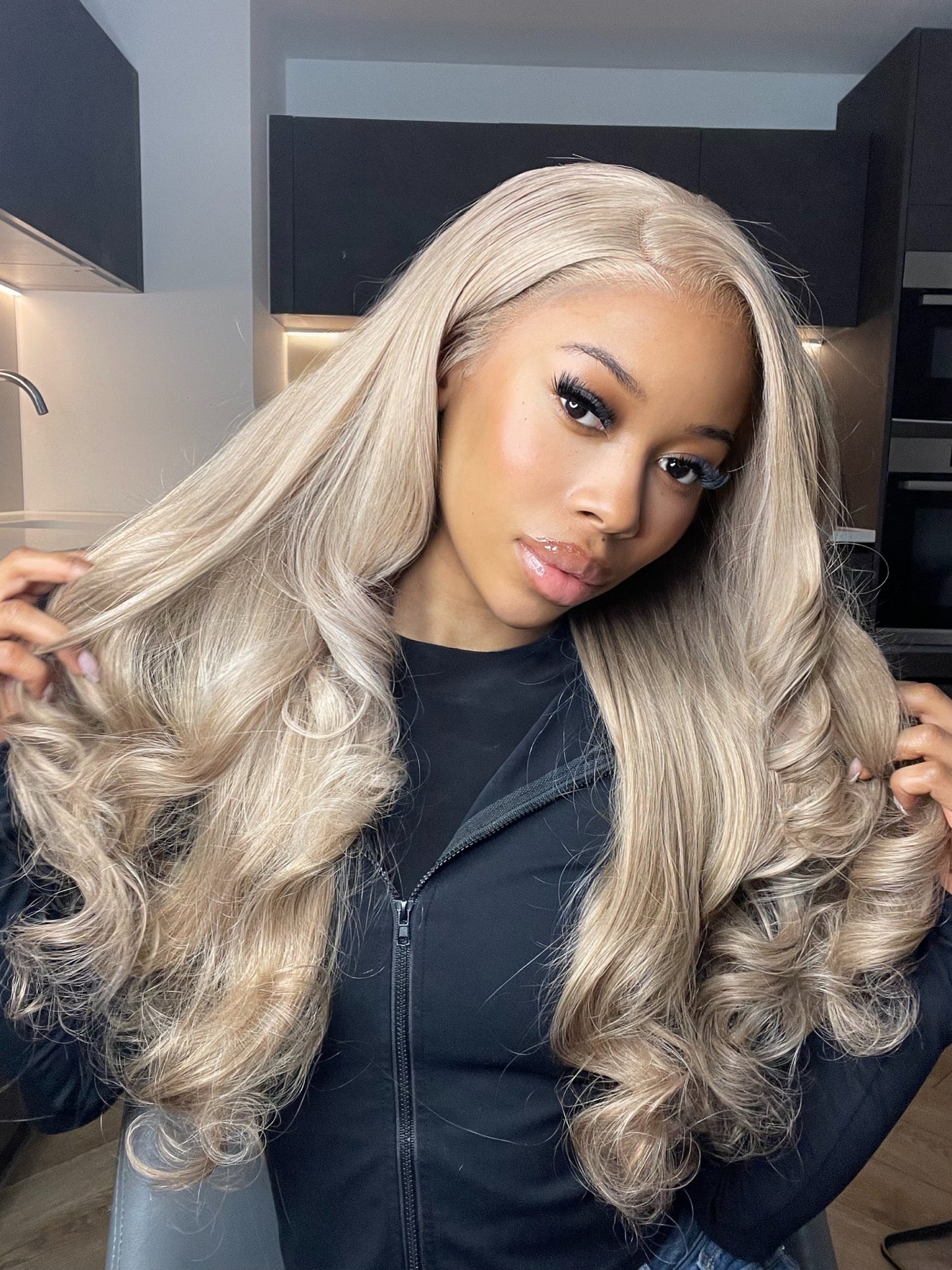 28" MILK TEA COLOR LACE FRONTAL WIG 13x4