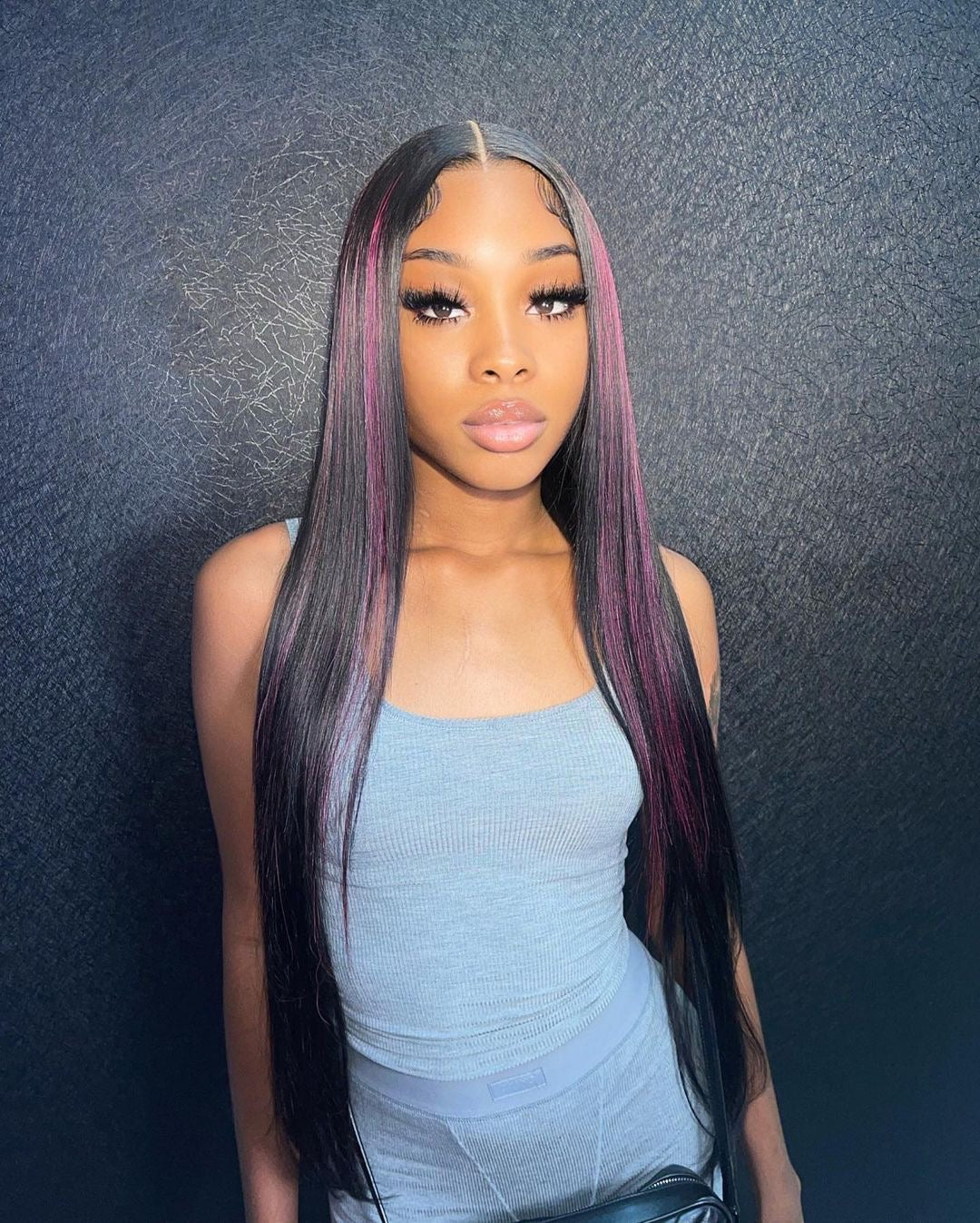 28” PURPLE HIGHLIGHTED FRONTAL WIG 13x4